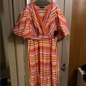 Eloquii Women's Striped Pink and Orange Dress